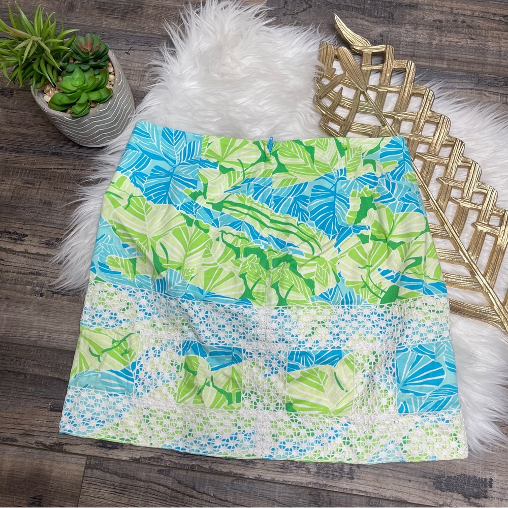 Lilly Pulitzer Turquoise Gator Alley Lace Overlay Pocketed Mini Skirt‎